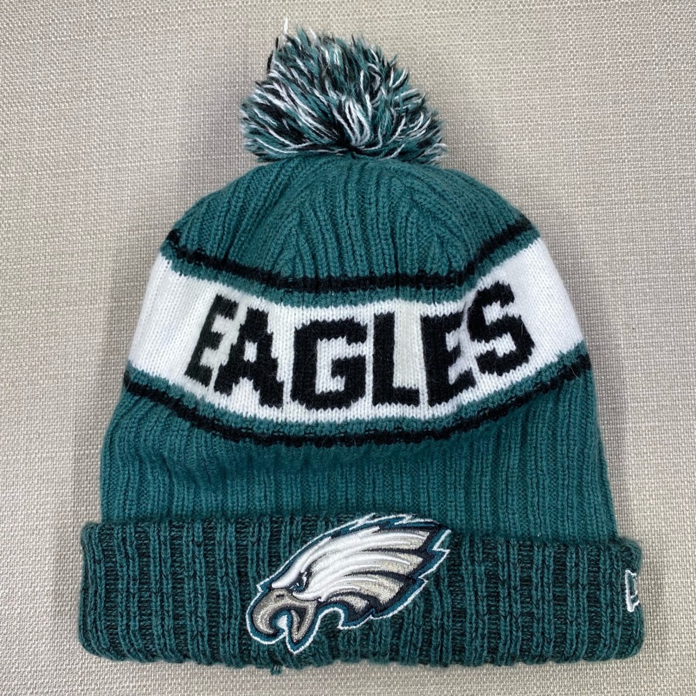 New Era Youth NFL Philadelphia Eagles 2021 Beanie Green Knit Pom Hat